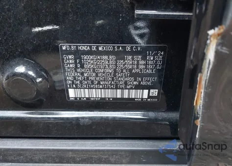 2025 Honda Hr-V 2Wd Sport from USA, damaged, VIN 3CZRZ1H58SM737542